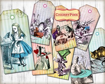 Alice in Wonderland tags - Digital - printable - decorations - tea party - mad hatter theme - queen - birthday party - instant download