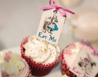 Alice in Wonderland cupcake topper and tag decorations, Eat Me tag, bright and colourfull digital tags/cupcake topper, INSTANT DOWNLOAD