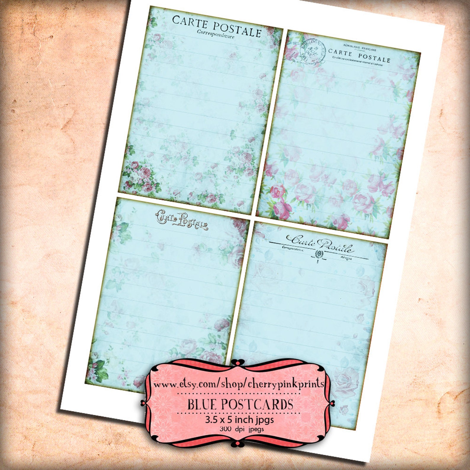 Notecard journal page printable stationery shabby chic | Etsy