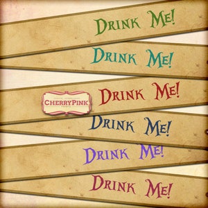 Alice im Wunderland Tee party Stroh Flaggen - Drink Me - Printable Party-Pack-Deko - Digital Download