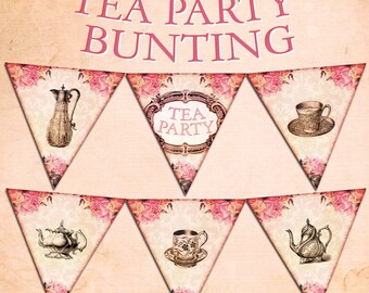 TEA PARTY BUNTING Large digital printable bunting download for scrapbooking, party printables and graphic design.