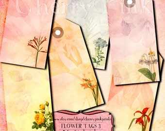 Digital Collage Sheet Flower Tags 3 digital collage sheet, digital download printable