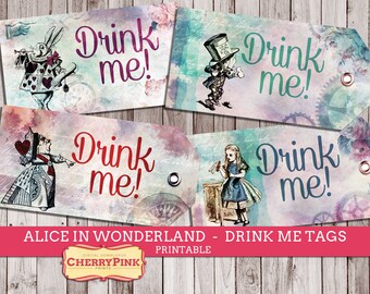 Drink Me Tag, Alice in Wonderland Tags, labels, Alice in Wonderland party printables, Wonderland decorations, instant download