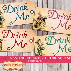 Drink Me Tag, Alice in Wonderland Tags, labels, perfect for parties, presents and invitations, INSTANT DOWNLOAD