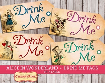 Drink Me Tag, Alice in Wonderland Tags, labels, perfect for parties, presents and invitations, INSTANT DOWNLOAD