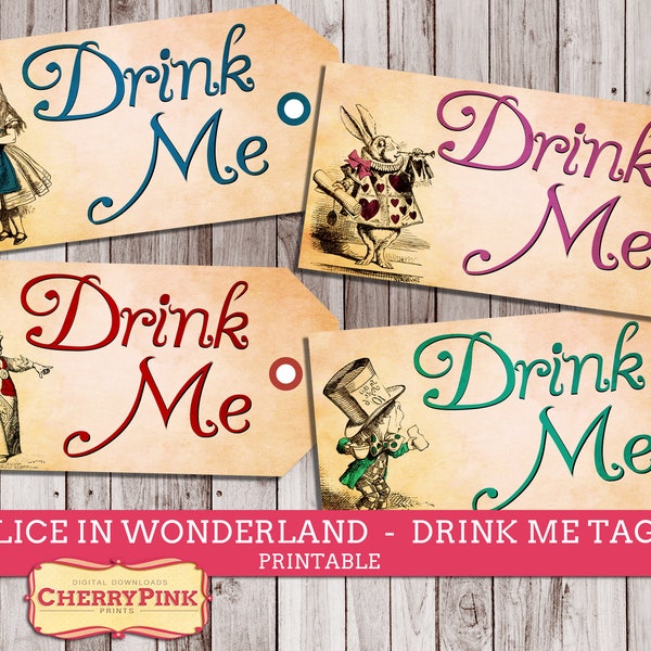 Drink Me Tag, Alice in Wonderland Tags, labels, perfect for parties, presents and invitations, INSTANT DOWNLOAD