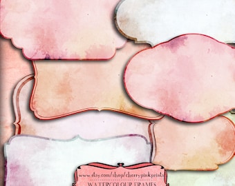 8 Digital Frames, clip art frames with watercolour texture, digital sticker supplies