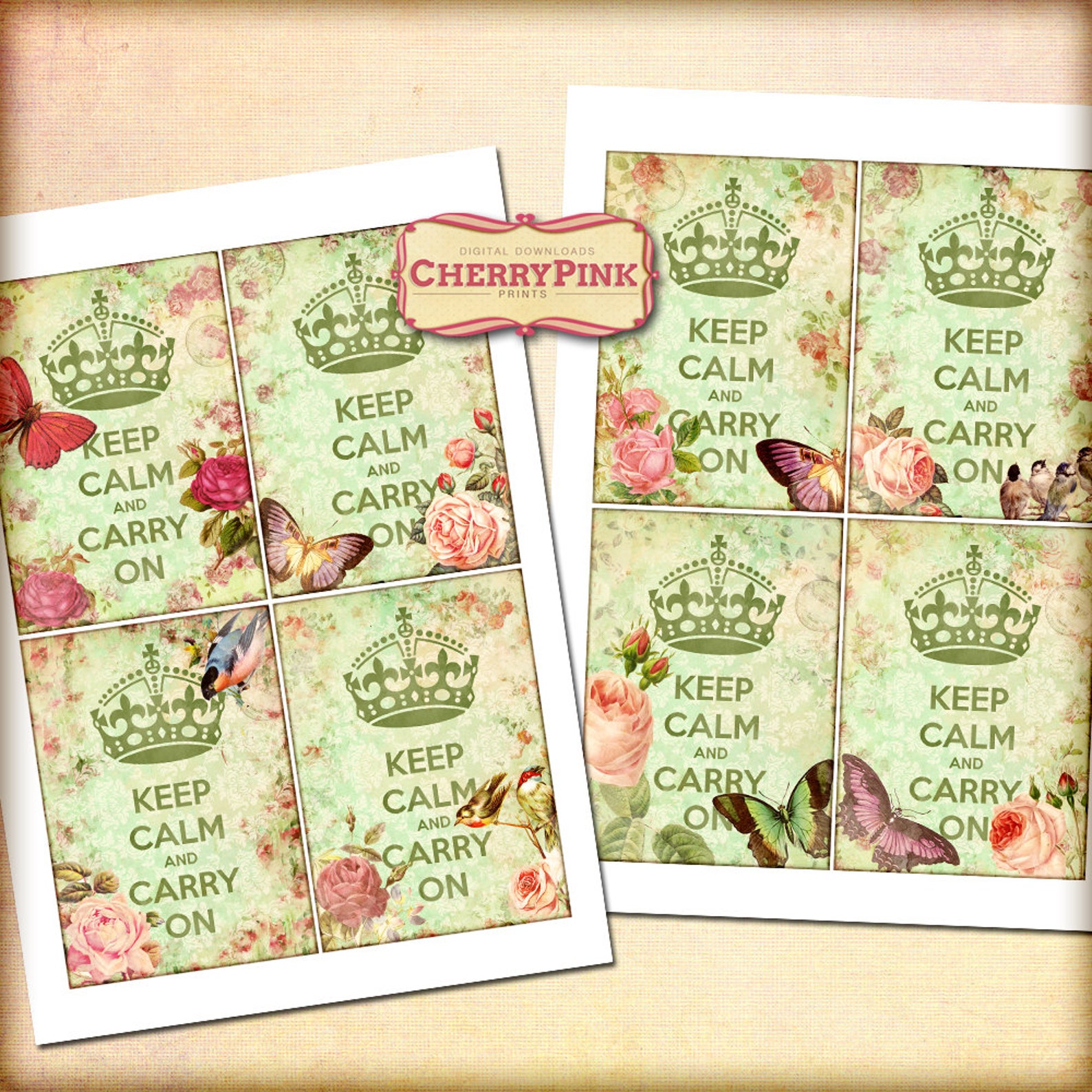 KEEP CALM Print Digital Paper Collage Sheet Green Digital - Etsy