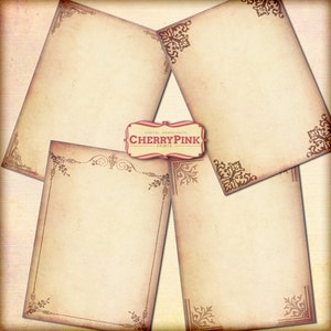 May include: Four vintage-style printable paper frames with ornate brown borders. The frames are on a textured background with the text "DIGITAL DOWNLOADS CHERRY PINK PRINTS" in a red oval.