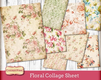 Floral ATC Cards - collage sheet - vintage paper craft - 2.5 x 3.5 inch - printable flower pattern - digital atc cards - instant download