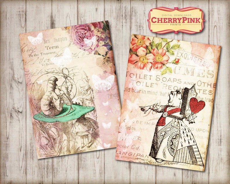 ALICE in WONDERLAND tags decorations Alice tags digital party supplies craft Wonderland collage sheet printable instant download image 3