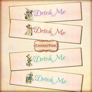 WONDERLAND water bottle label, Drink Me Label, Alice party decoration, Drink me labels, party supplies, instant download