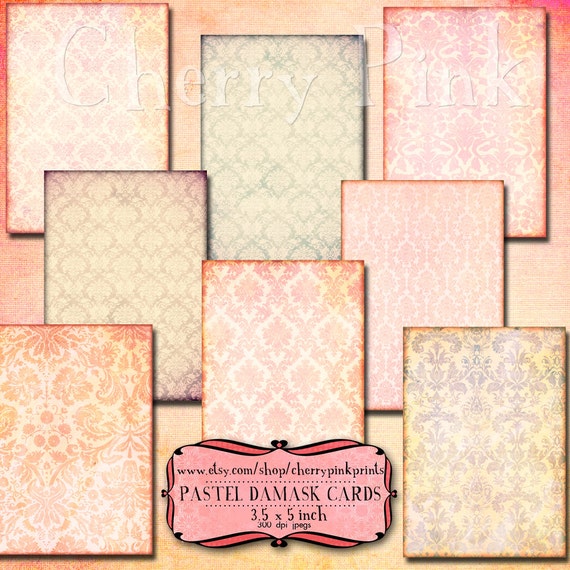 DAMASK collage sheet, digital paper vintage scrapbook 8 designs, supplies for scrapbooking collage digital download