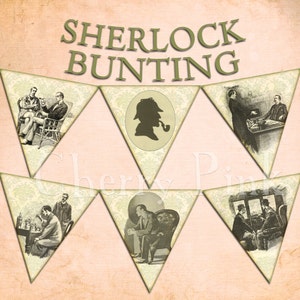 SHERLOCK HOLMES BUNTING digital printable bunting download for scrapbooking, party printables and graphic design.