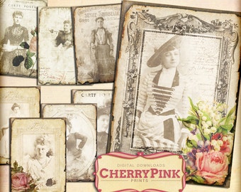 OLD PHOTO EPHEMERA paper craft supply, scrapbooking printable collage sheet, jpg premade page, digital download for scrapbooking and craft