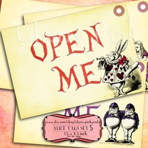 Alice Tags Set 5, Alice in Wonderland-Tags, Etiketten, perfekt f&uuml;r Partys, Geschenke und Einladungen.