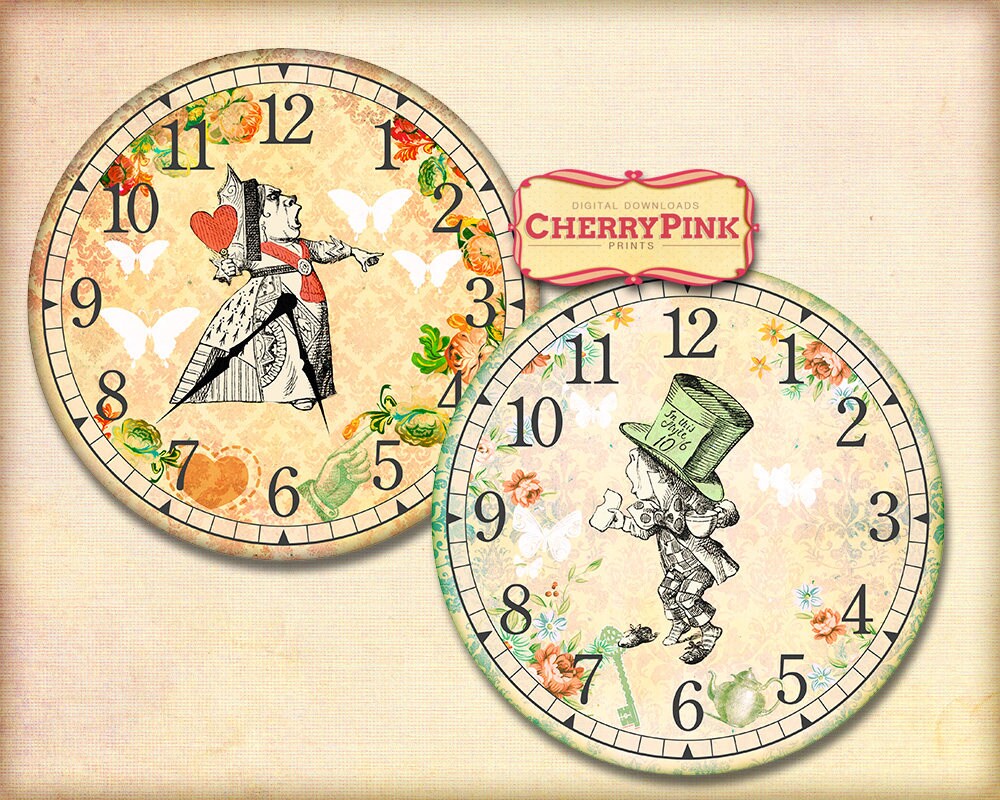 Alice in Wonderland Clock printable Wonderland party props | Etsy