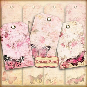 Shabby Chic Gift Tags, butterfly digital tags, craft supplies, scrapbook tags, digital tags, digital supplies, digital download printable