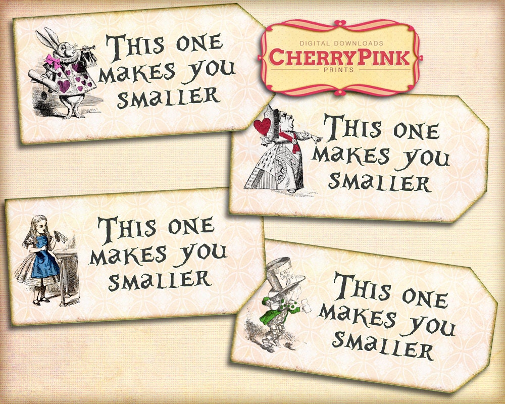 Alice in Wonderland Tags, "this one makes you taller" Tags, Alice party ...