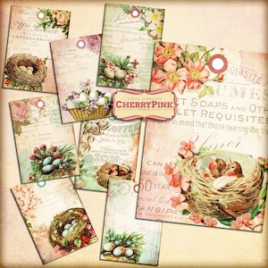 SHABBY BIRDS NEST  printable tags, shabby chic printable digital download gift tags