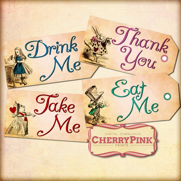 Alice in Wonderland printable tags, Eat Me Drink Me tags, party supplies, party tags, tea party tags, digital download