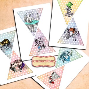 Alice in Wonderland birthday theme printable bunting party decoration, Wonderland banner, paper crafting Instant download image 4
