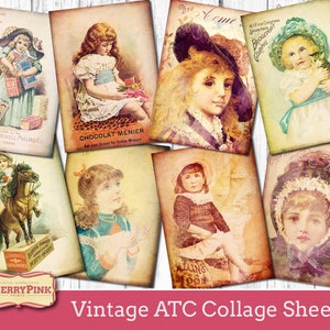 Vintage ATC Collage sheet - women printable atc cards - Vintage ACEO - digital sheet - old advert - Instant download