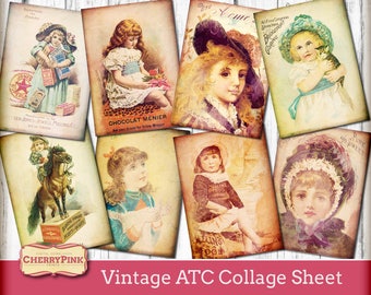 Vintage ATC Collage sheet - women printable atc cards - Vintage ACEO - digital sheet - old advert - Instant download