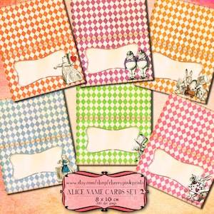 ALICE NAME CARDS, party decoration, digital collage sheet, Alice name place Alice decoration party printable