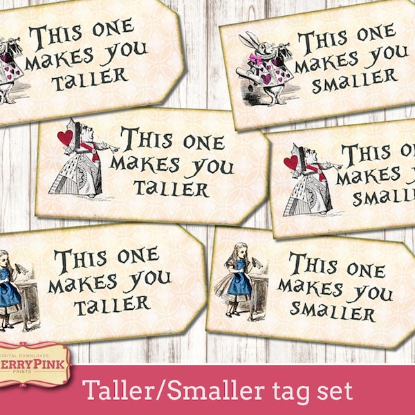 This one makes you taller Alice in Wonderland printable Tags decoration, digital party printable, instant download