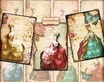 MARIE ANTOINETTE ATC Cards Digital Collage Sheet, shabby chic printable instant download gift tags