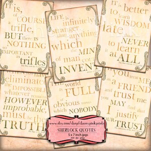 SHERLOCK Zitate digitale collage Blatt, Journal Seiten, druckbare Sherlock Dekoration Partei druckbare Sherlock Kunst