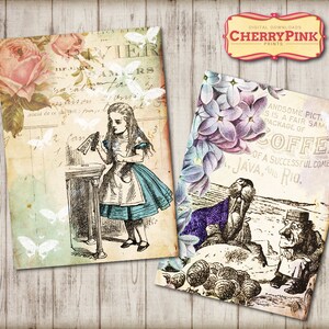 ALICE in WONDERLAND tags decorations Alice tags digital party supplies craft Wonderland collage sheet printable instant download image 2