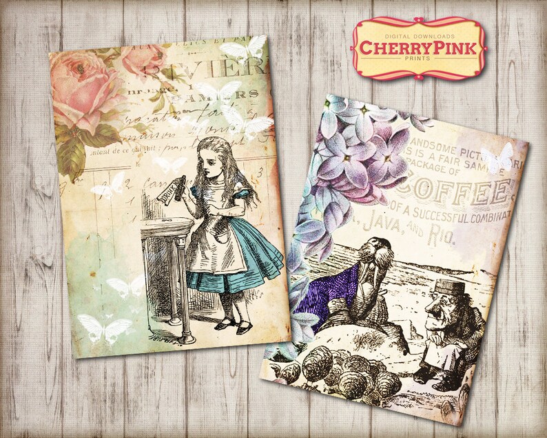 ALICE in WONDERLAND tags decorations Alice tags digital party supplies craft Wonderland collage sheet printable instant download image 2