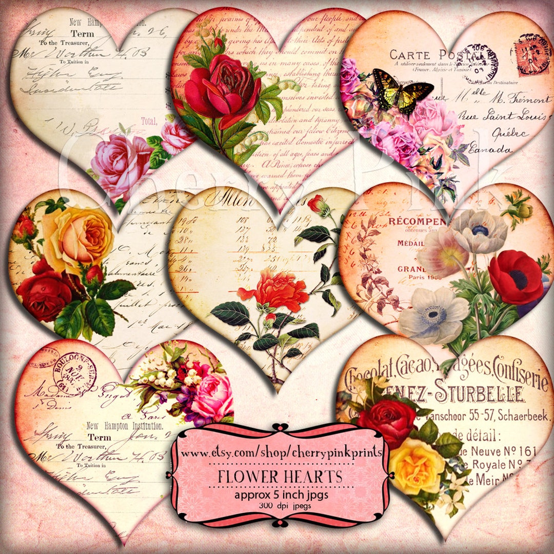 FLOWER HEARTS Valentine Day Decor, Png Digital Scrapbooking Supplies ...