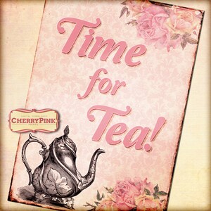 Tea Party decoration, digital print , table sign, party print, Time for Tea A4/letter 8 x 11.5 print, vintage party decor sign image 2