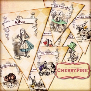 Alice and Wonderland bunting - tea party decoration - printable - wonderland theme party - digital download