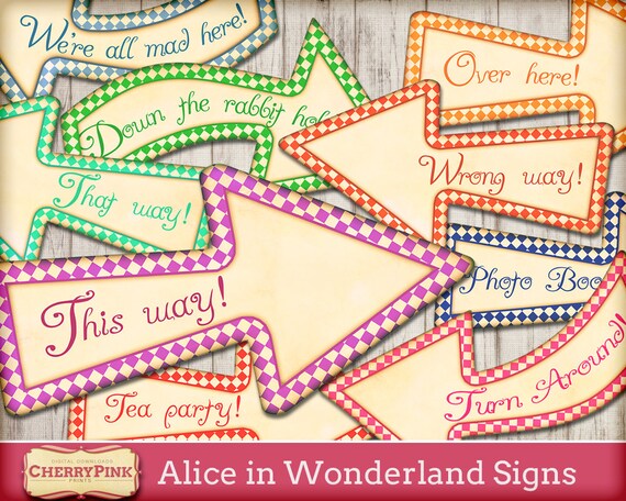 Alice In Wonderland Arrows Printable Signs Tea Party Etsy