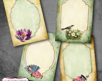 Digital collage sheet ROMANTIC ELEGANCE,  Printable images for gift tags, Shabby chic labels and decoupage