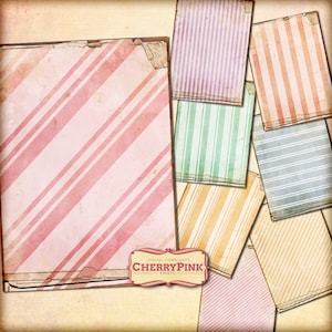 SHABBY STRIPE Gift Tags, digital collage sheet, Printable digital download, pink, blue and yellow craft supplies