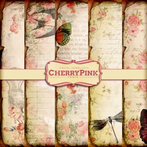 Collage digital paper, collage paper pack with ephemera images, printable paper for papercraft and scrapbooking