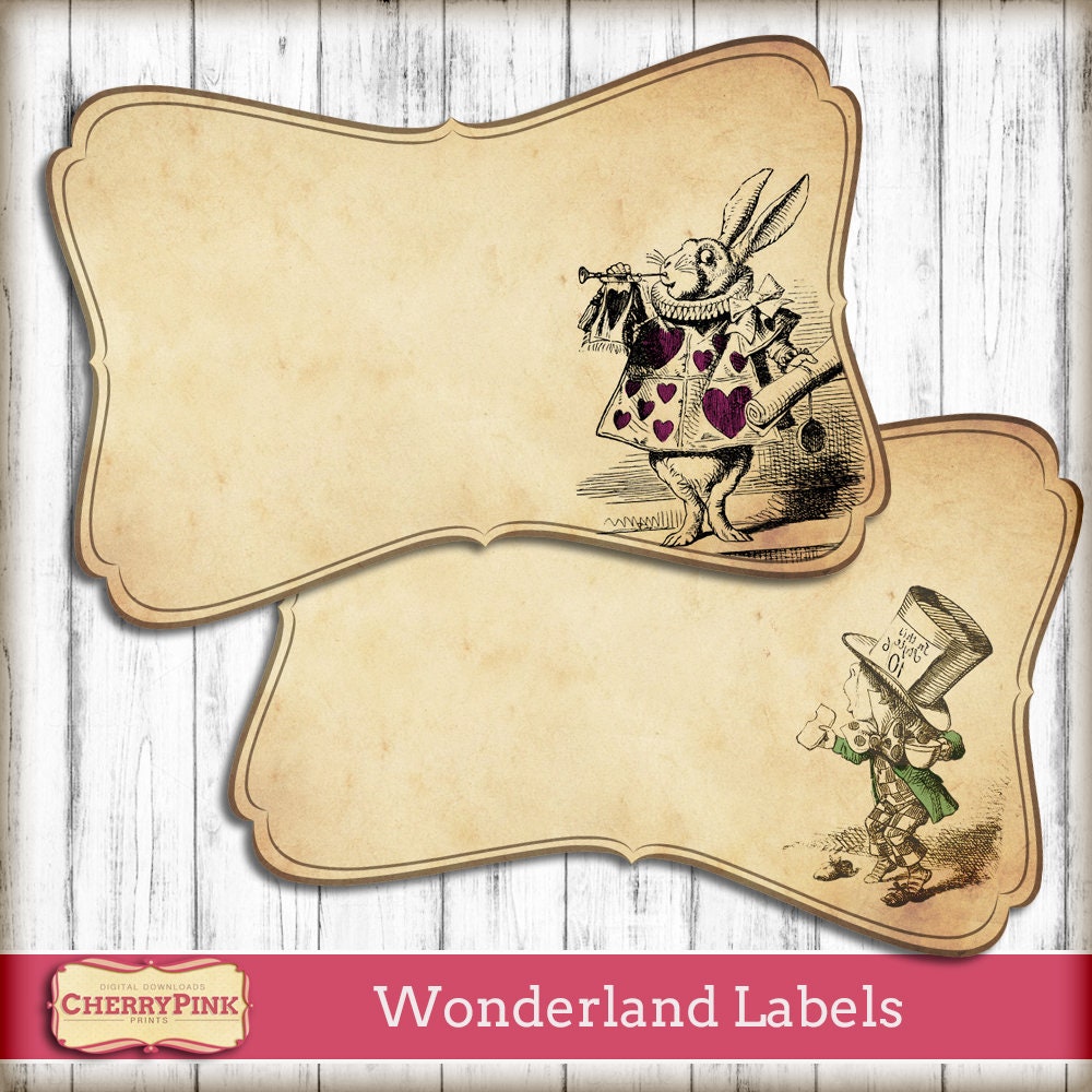 Alice in Wonderland labels stickers Wonderland frame tags | Etsy