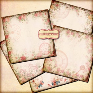 Floral Scrapbooking paper craft - printable paper pack - vintage - floral - shabby chic - clocks - instant download