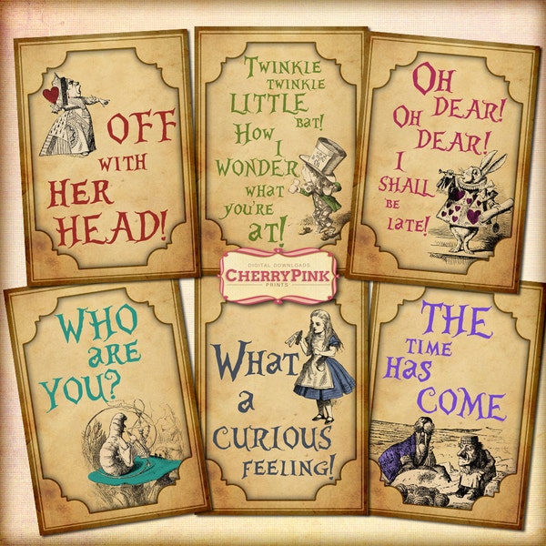 ALICE in WONDERLAND QUOTES decoration, party printable digital collage sheet for your wonderland party