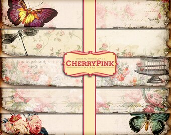 Shabby Chic A4 Landscape digital paper VINTAGE COLLAGE *printable on a home printer*