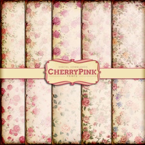 Floral scrapbook paper, shabby chic digital paper, 12x12 inch printable paper, INSTANT DOWNLOAD