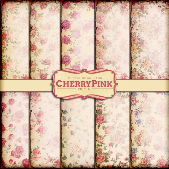Floral scrapbook paper, shabby chic digital paper, 12x12 inch printable paper, INSTANT DOWNLOAD