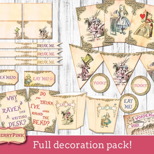 Alice in Wonderland Decorations FULL Party Pack Printable - Etsy