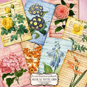 COLORFUL FLORAL Digital collage sheet,  3.5 x 5 inch collages, Vintage shabby chic style for transfers, cards, tags.