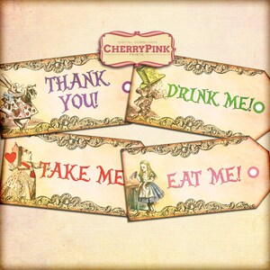 Alice in Wonderland decorations, wonderland Eat Me Tags, Wonderland decorations, party decorations, digital party supplies